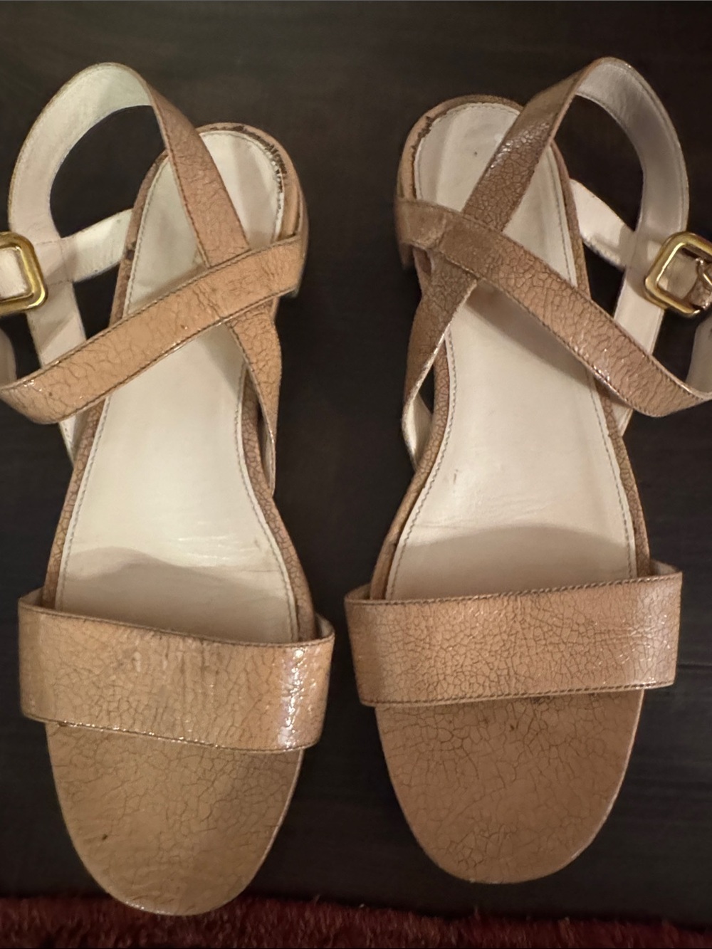 Prada Tan Cracked Leather Cross-Strap Sandals